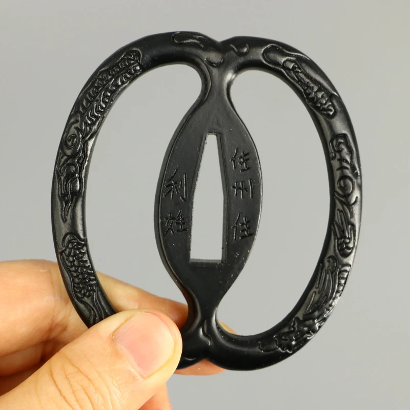 Guard Tsuba de dragón Musashi negro para accesorios de mantenimiento de espada samurái japonés Real Katana o Wakizashi
