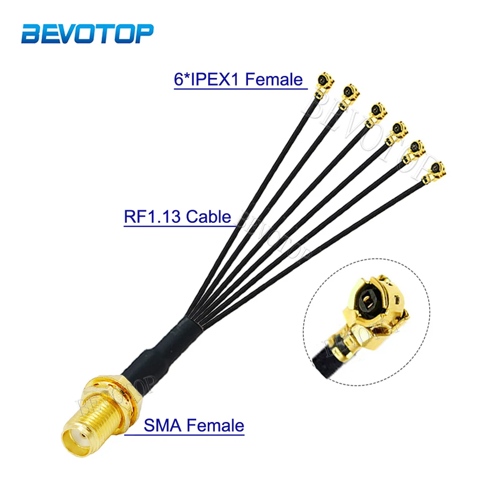 

1PCS SMA to 6 IPX Splitter RP-SMA / SMA Female to 6 x IPEX1 Female OD=1.13 RF1.13 Cable WIFI Antenna Extension Jumper Pigtail