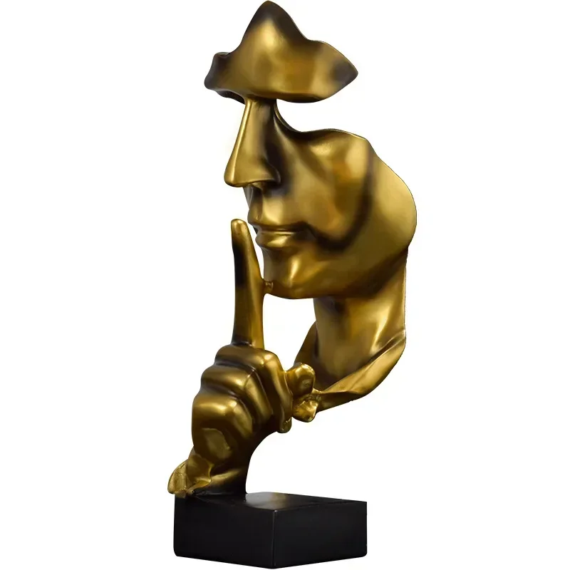 

Silence Is Gold Figurines for Home Decor, Thinker Statue, Resin Statue, Abstract Face Ornaments, Office, Study, Living Room