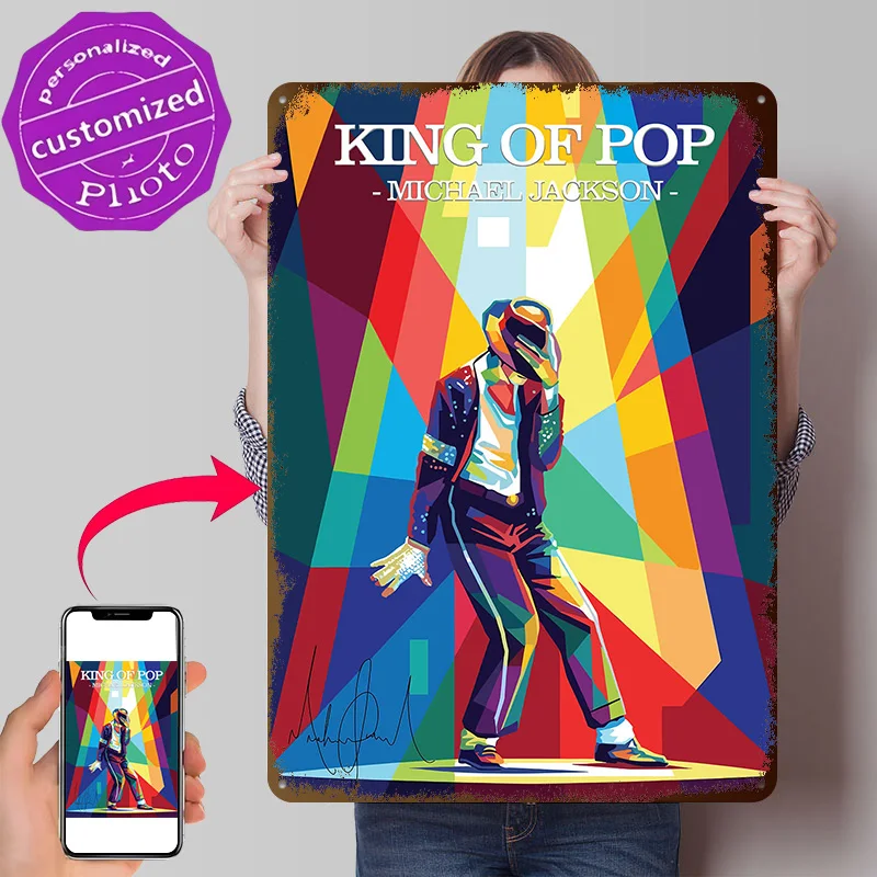 Michael Jackson King of Pop Art 3D Printed Texture Poster Personalized Wall Art Retro Metal Tin Signs for Home Decor Items Room