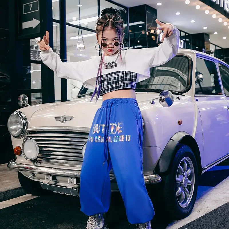 ジャズダンス衣装、子供用ストリートダンスヒップホップパンツセット、女の子用パフォーマンストレンディ服