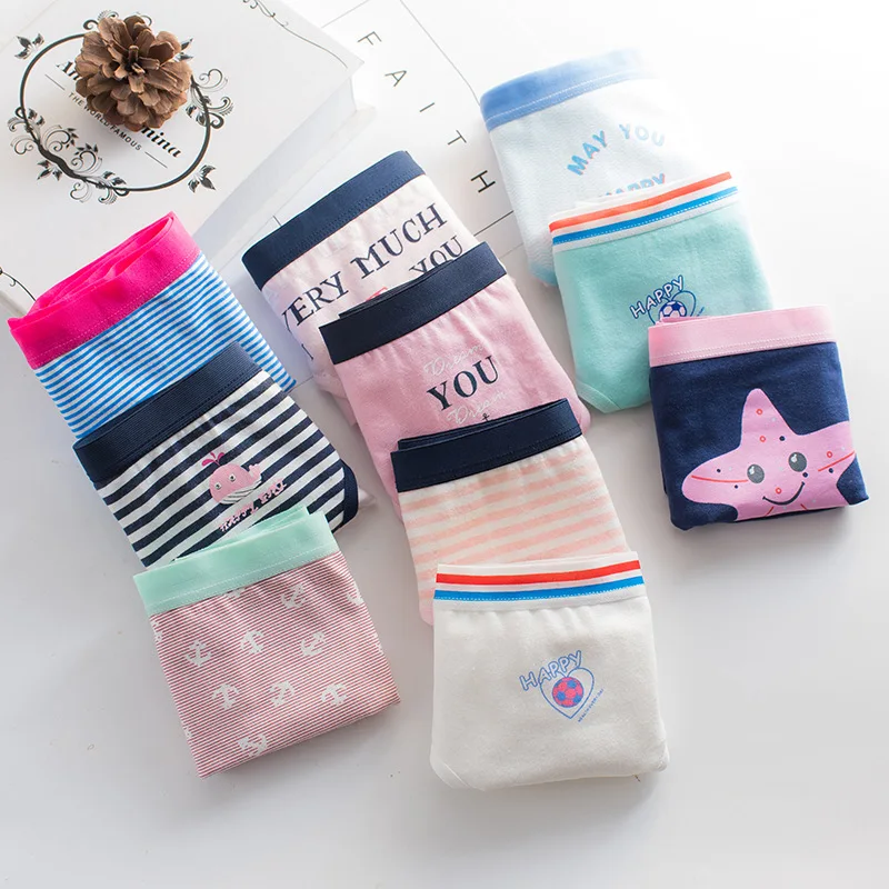 Girls Panties Cute Student Campus Underwear Letter Print Hip Wrap Briefs Skin Friendly For Class Home Daily Wear 5 Colors Option