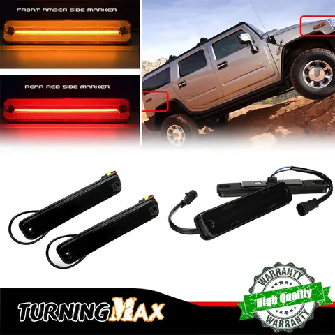 Smoked Lens Front Amber / Rear Red LED Bumper Side Marker Lights Turn Signal Lights Fender Flare Lights For Hummer H2 2003-2009