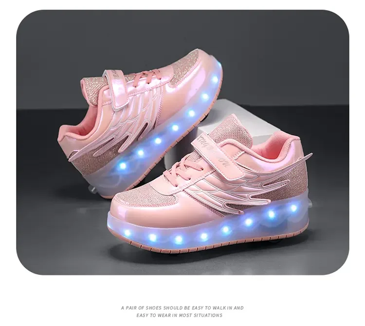 Kids 4 Wheels Shoes Detachable Deform Roller Skates LED Light Flashing Outdoor Skating Girls Boys Sneakers Christmas gift