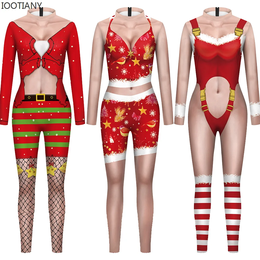 IOOTIANY Sexy Jumpsuit Catsuit Romper Adults Jumpsuit Zentai Women Bodysuit New Year Christmas Cosplay Costume