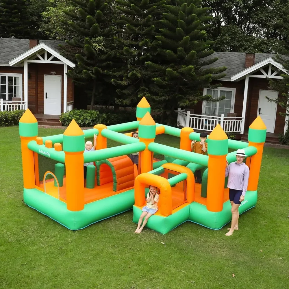 Inflatable Bounce House Kids Obstacle Bouncy Castle，by safety nets on all sides，inflate and deflate，for Outdoor Indoor