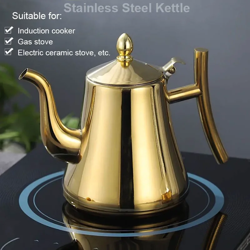 2000ML Stainless Steel Royal Teapot Golden Silver Tea Pot with Infuser Coffee Pot Induction Cooker Tea Kettle Water Kettle