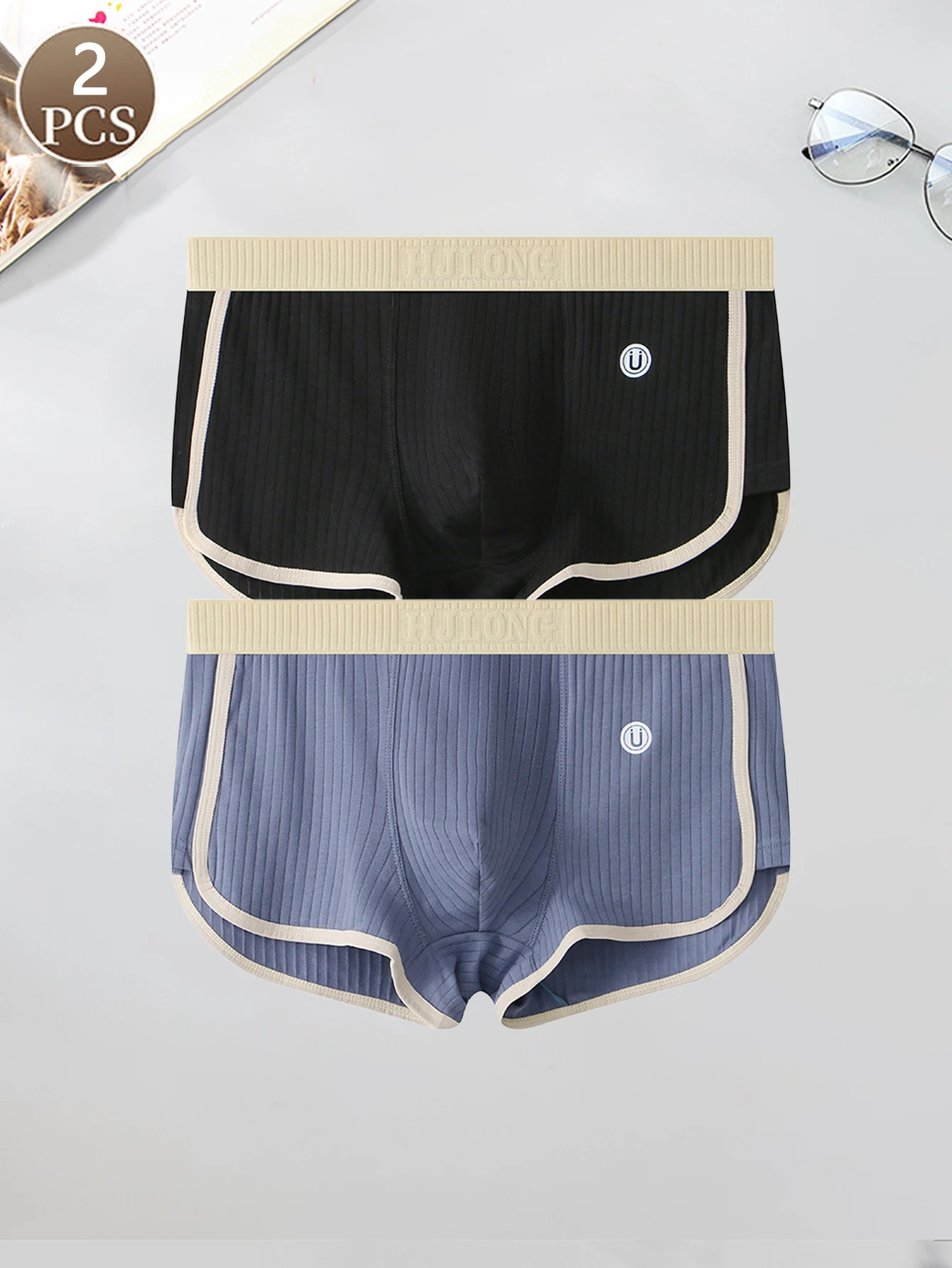 2PCS männer unterwäsche mode gestreiften einfarbig männer mittlere taille komfortable weiche boxershorts beiläufige sport männer boxershorts