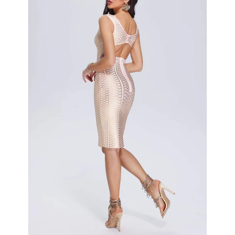 Popular Strap Bronzing Dress European and American Tight Sexy Bandage Dress High-End Stretch Fabric