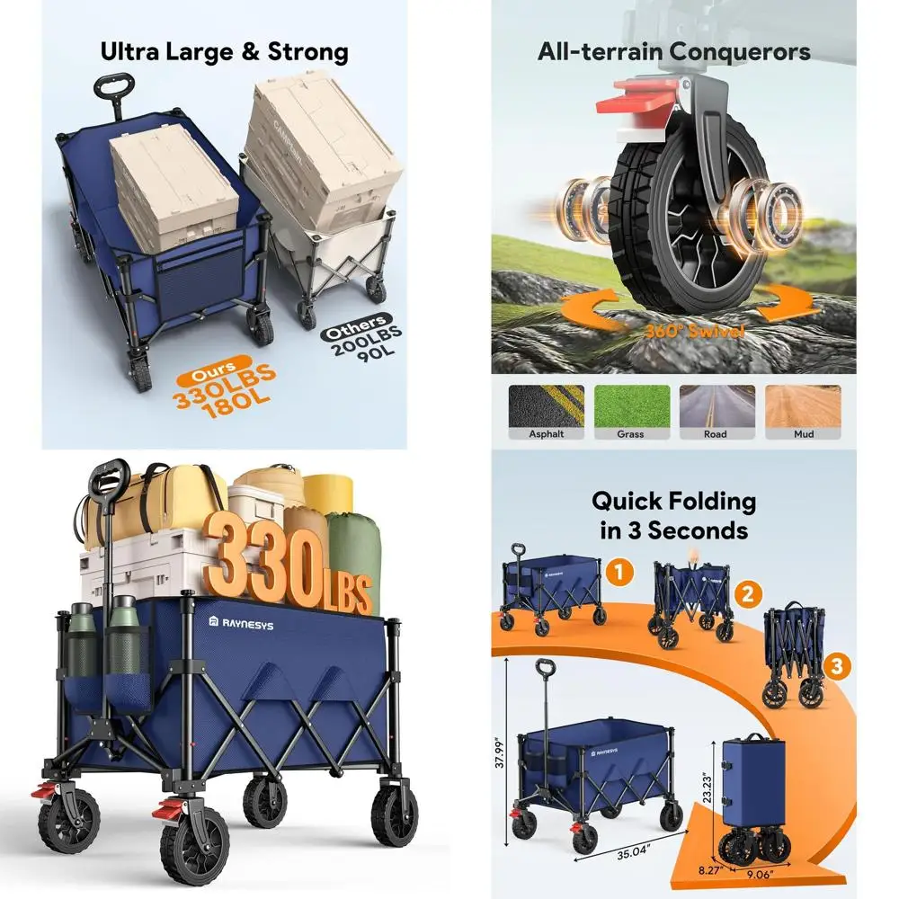 

Складной универсал объемом 180 л емкостью 330 фунтов, универсальная тележка для пляжа, кемпинга, покупок и занятий спортом