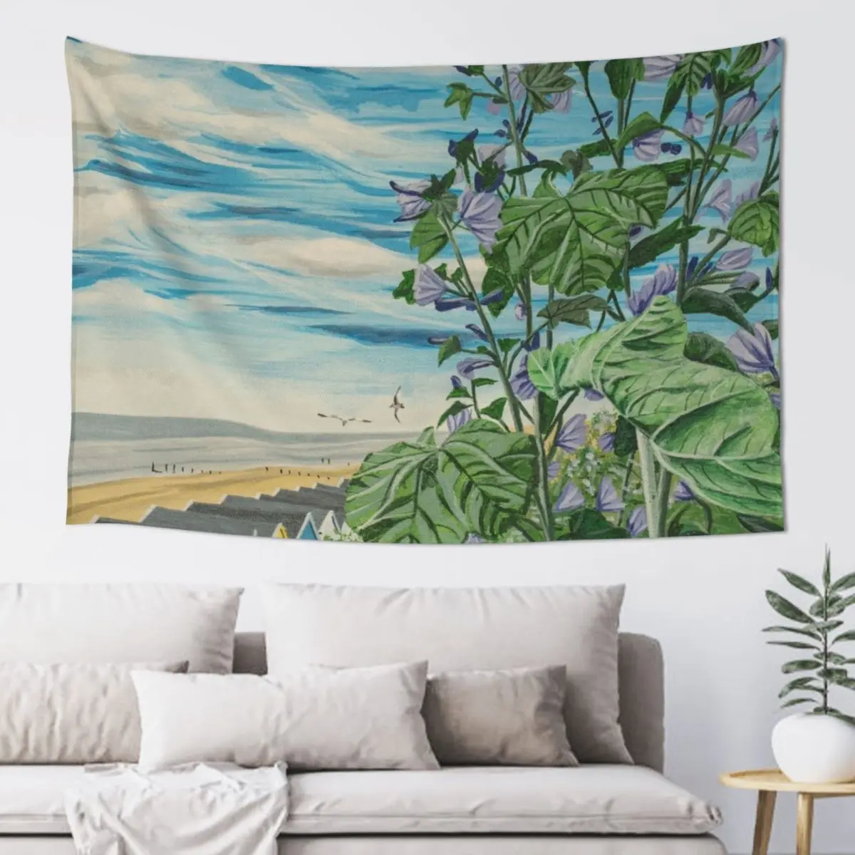 Southwold flowers and beach painting Tapestry Decor Home Wall Art Tapestry