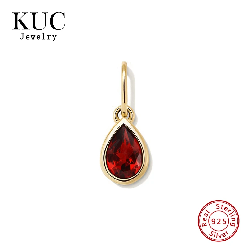 

Unique Luxury Vintage 925 Sterling Silver Fine Jewelry Charm Water Drop Red and Blue Zircon Pendant for Women Necklaces