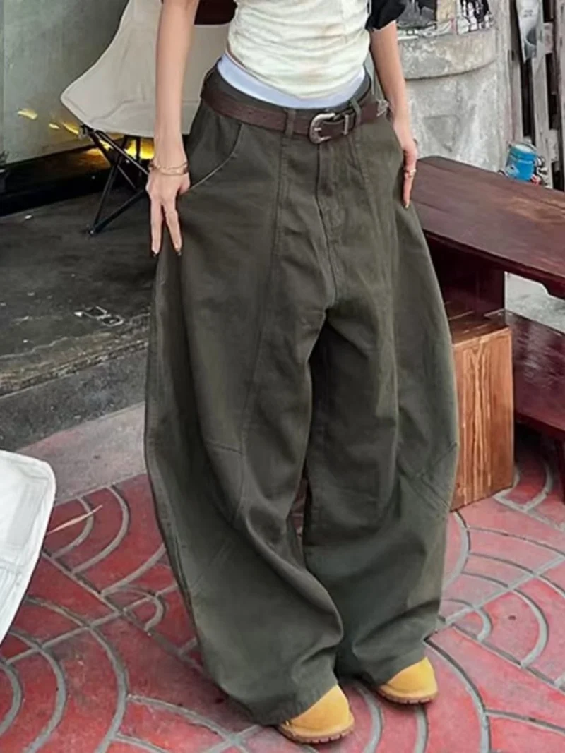 Streetwear lavagem denim calças largas roupas de outono feminino baixo crescimento perna larga jeans harajuku cimitarra denim calças carga jean