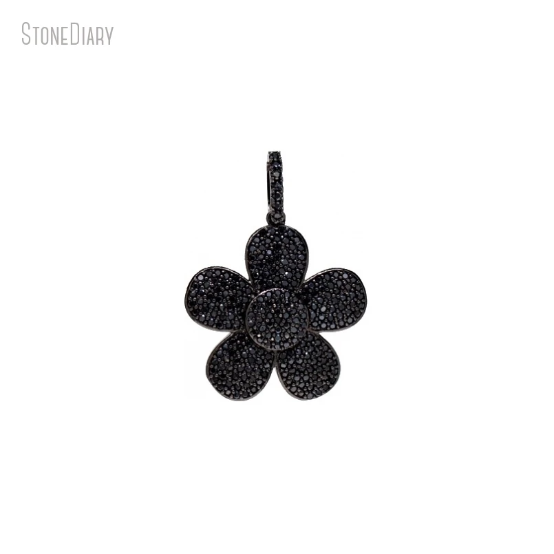 

10Pcs Wholesale Black Gunmetal Color Cubic Zirconia Copper Jewelry Flower Pendant