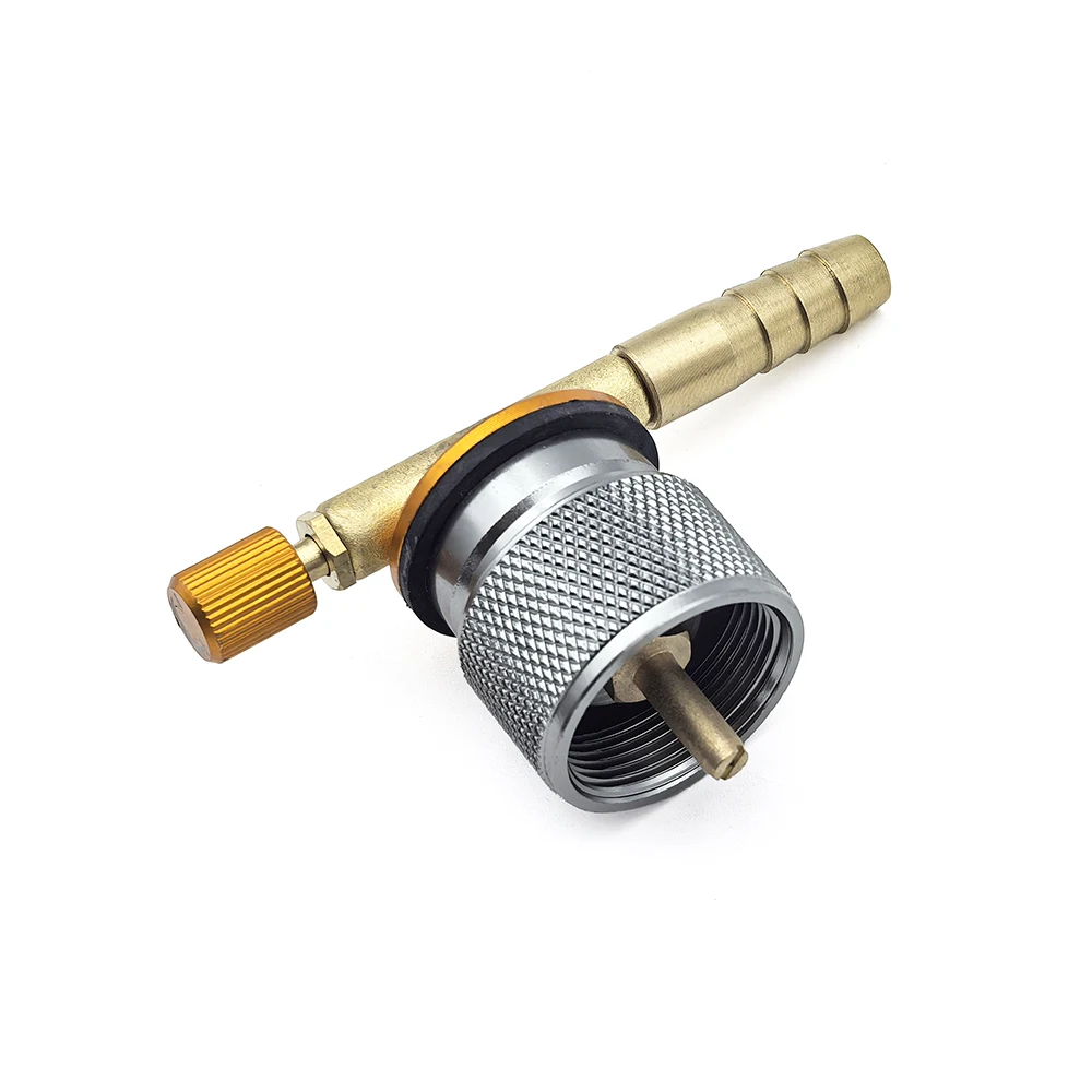 MAPP-Gasflaschenadapter CGA600 Stecker auf EN417 (7/16"-28 UNEF) Buchse mit 8mm Schlauchanschluss & Steuerventil – Detail 1