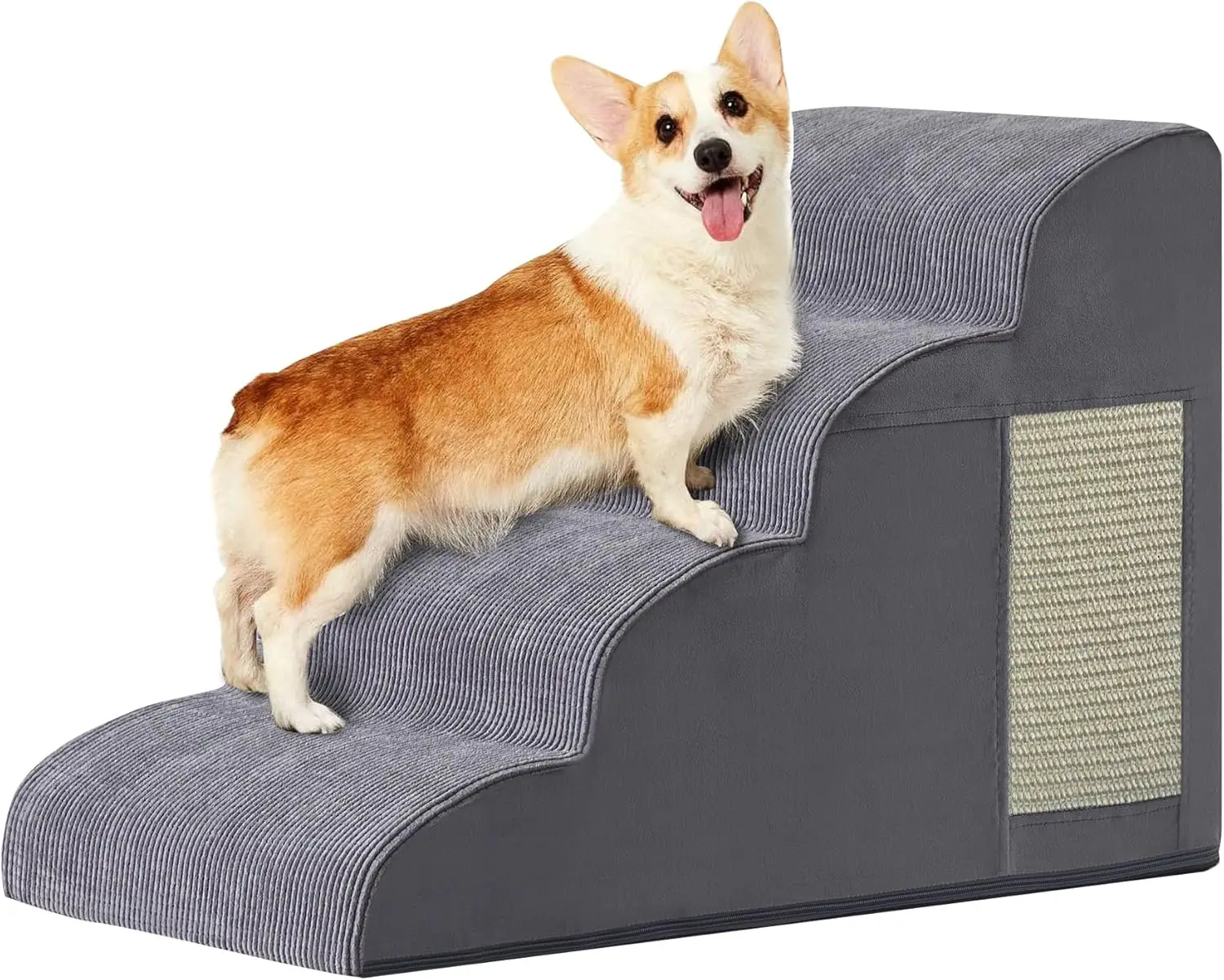 

4-Step Pet Stairs for Small Dogs, Non-Slip Ramp for Bed and Couch, Portable Grey Foam Steps