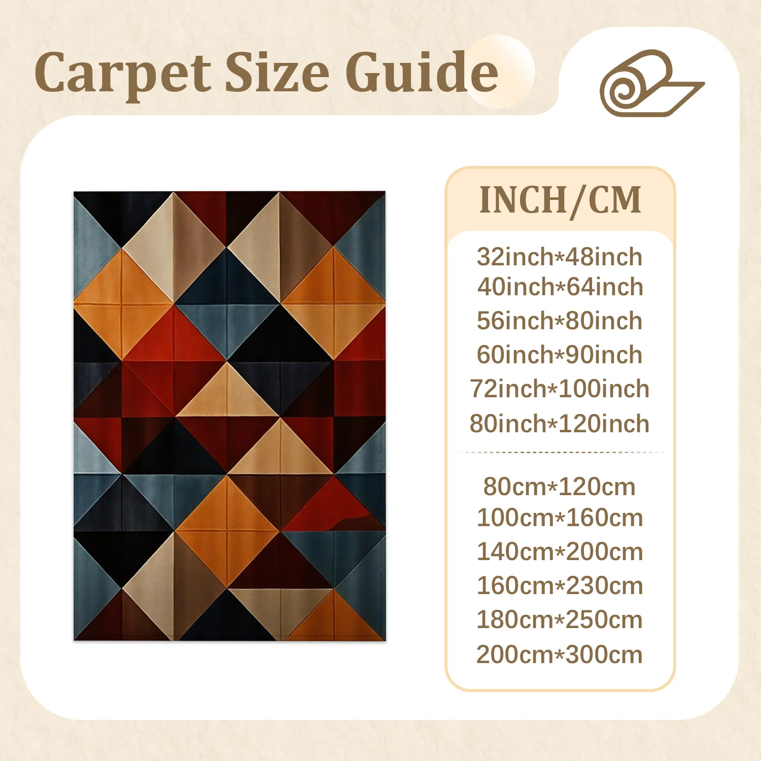 Large Indoor Area Rug Soft Velvet Low Pile Non-slip Dotted Backing Machine Washable, Modern Geometric Triangle Pattern Area Rug in Warm Burnt Orange Red Charcoal for Living Room Bedroom