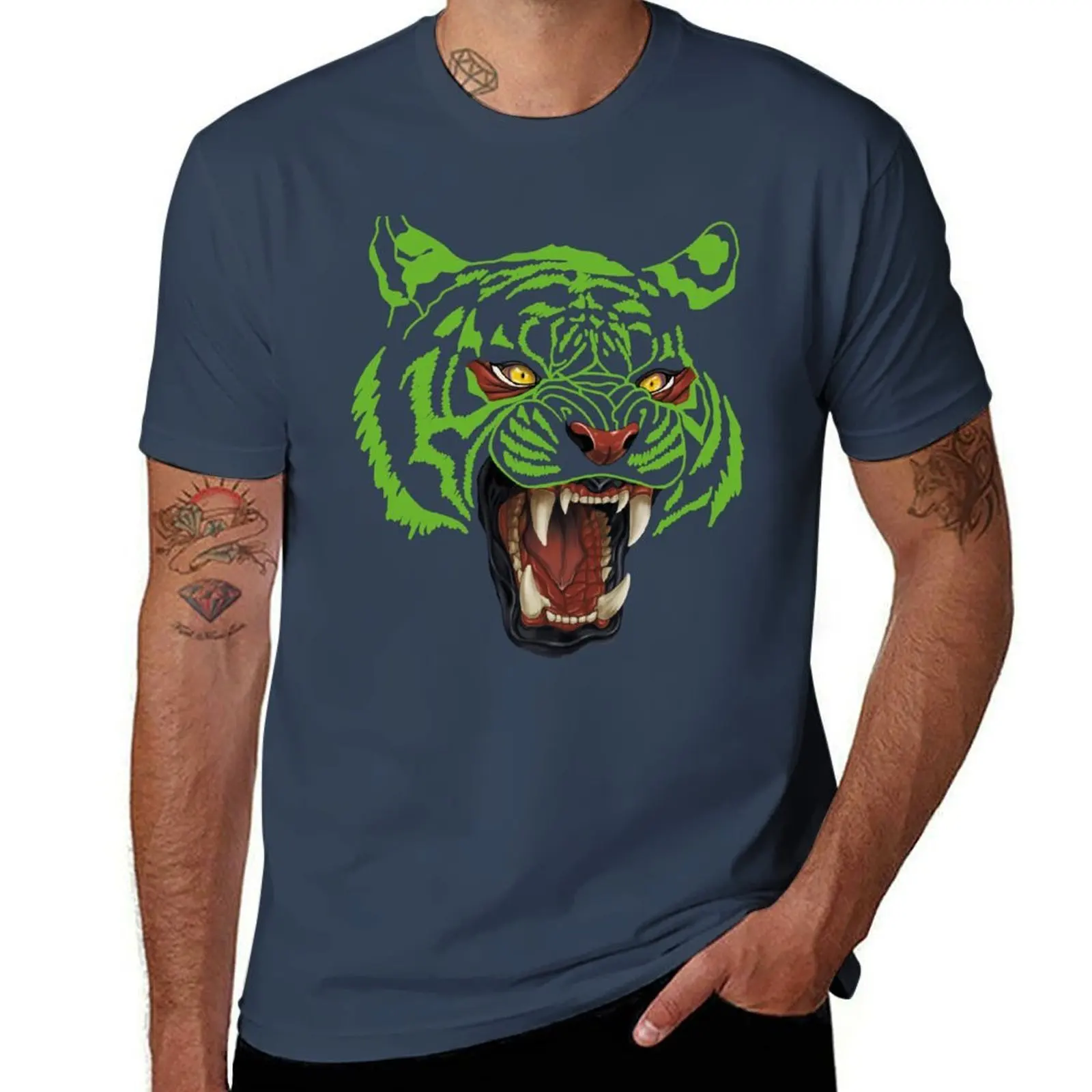 Camiseta Verde Tigre, Camiseta Casual Resistente al Agua