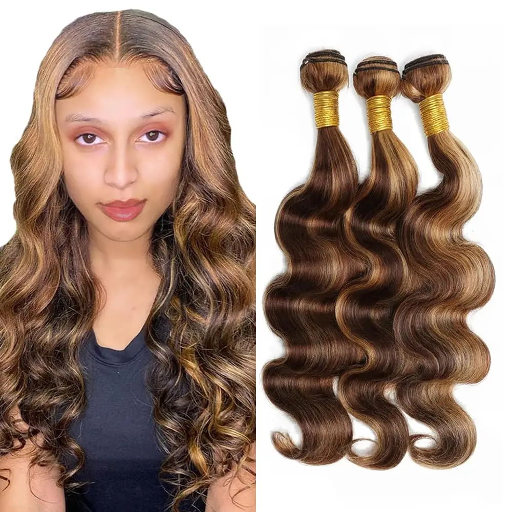 Honey Blonde Body Wave Bundles Human Hair P4/27 Human Hair Bundles Blonde Brown and Black Human Hair