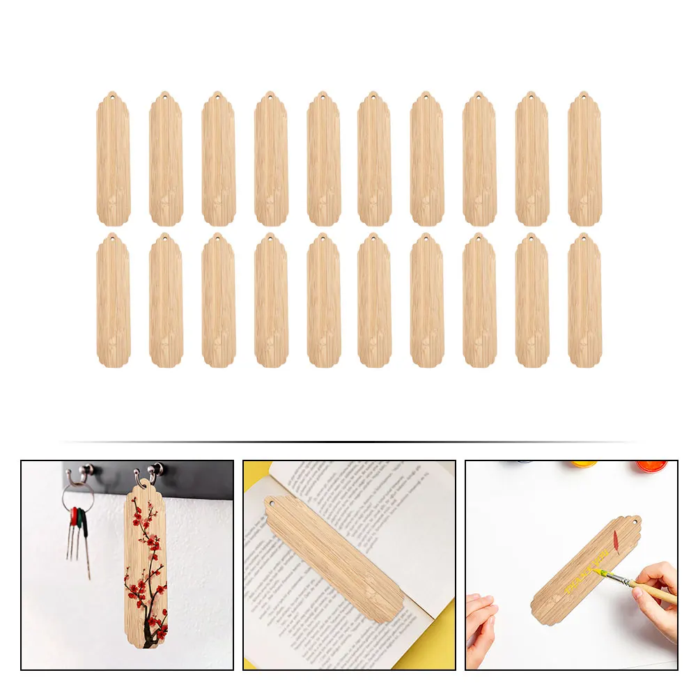 

20 Pcs Bookmark DIY Materials Wood Wooden Craft Supplies Tassels Marks Bookmarks Unfinished Hanging Tags