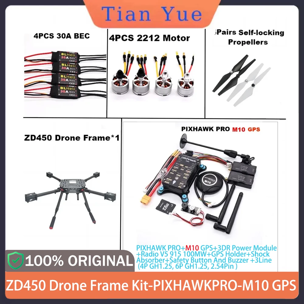 Kit complet de cadre PIXHAWK PRO M10 450-Arupilot, télémétrie 100MW, ESC BLHELI 30A, moteurs 2212-grande valeur pour les amateurs de drones