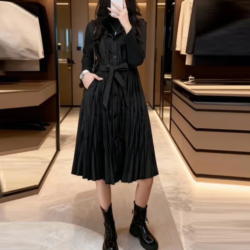 

Miyake Japan Fall/Winter New Cotton Coat Pleated Oversized Hooded Mid-Length Tunic with Thickened Quilted Women's Trench Coat