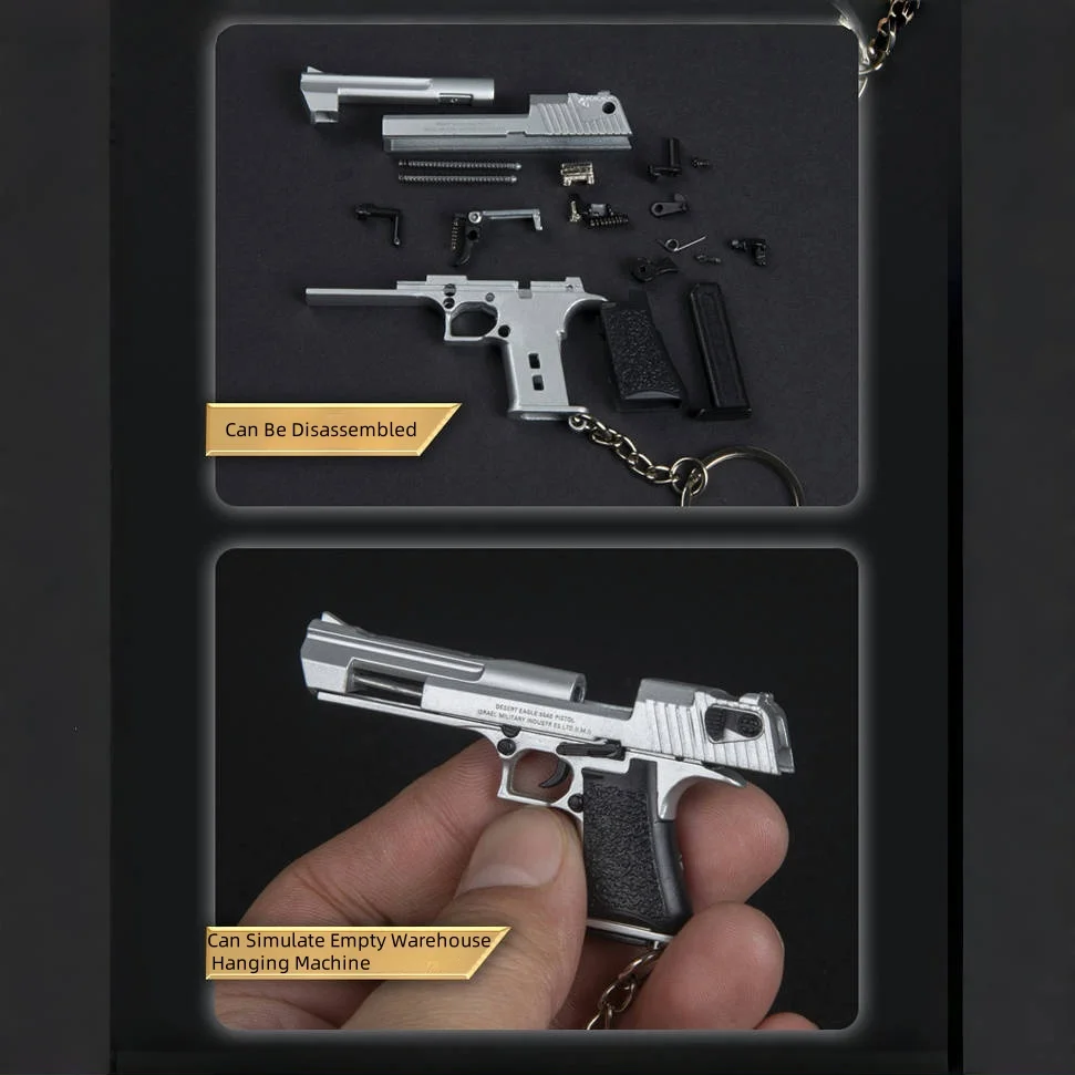 1:4 Desert Eagle Schlüsselanhänger, Gun-Stil, Legierung, abnehmbarer B13, Sport-Schlüsselanhänger mit 2 Glocken, Rucksack-Dekor, Geschenk für Männer und Frauen – Detail 7