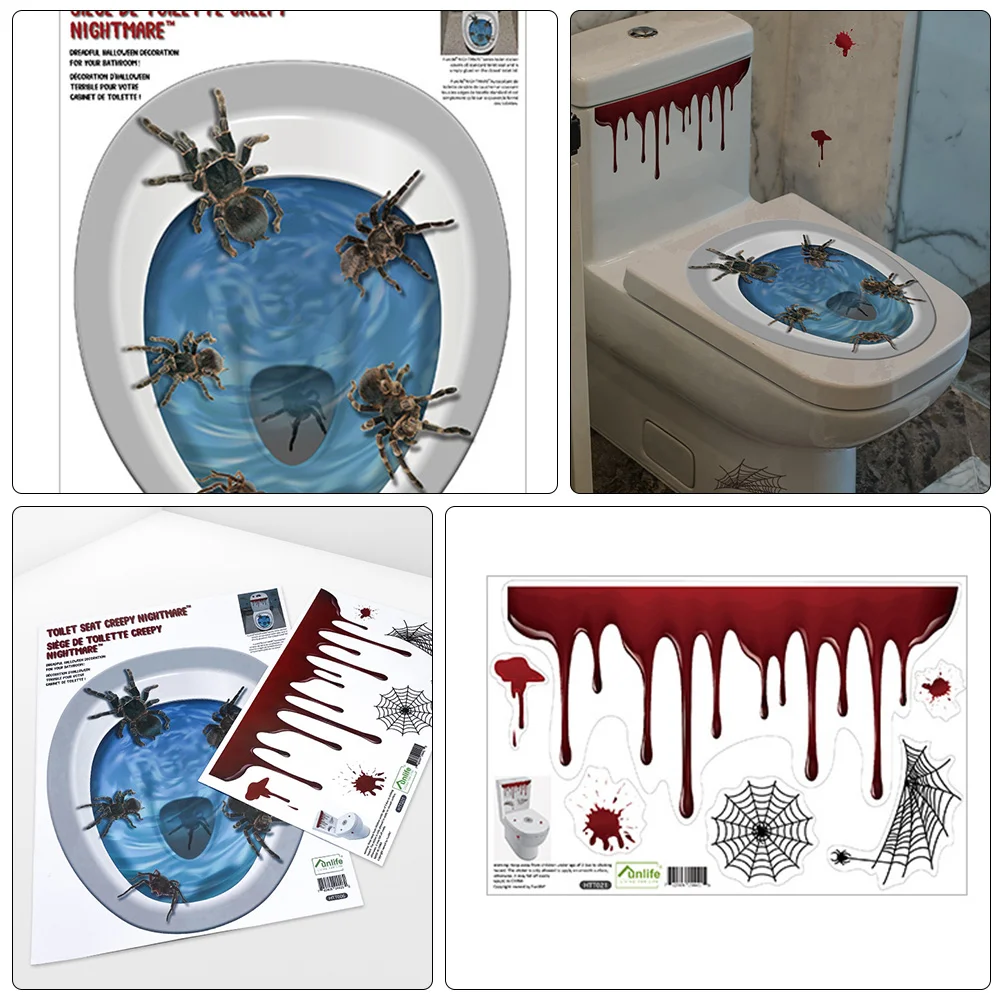 Halloween Thriller Spider Stickers Happy Day Toilet Seat Bloody Cover Decorations