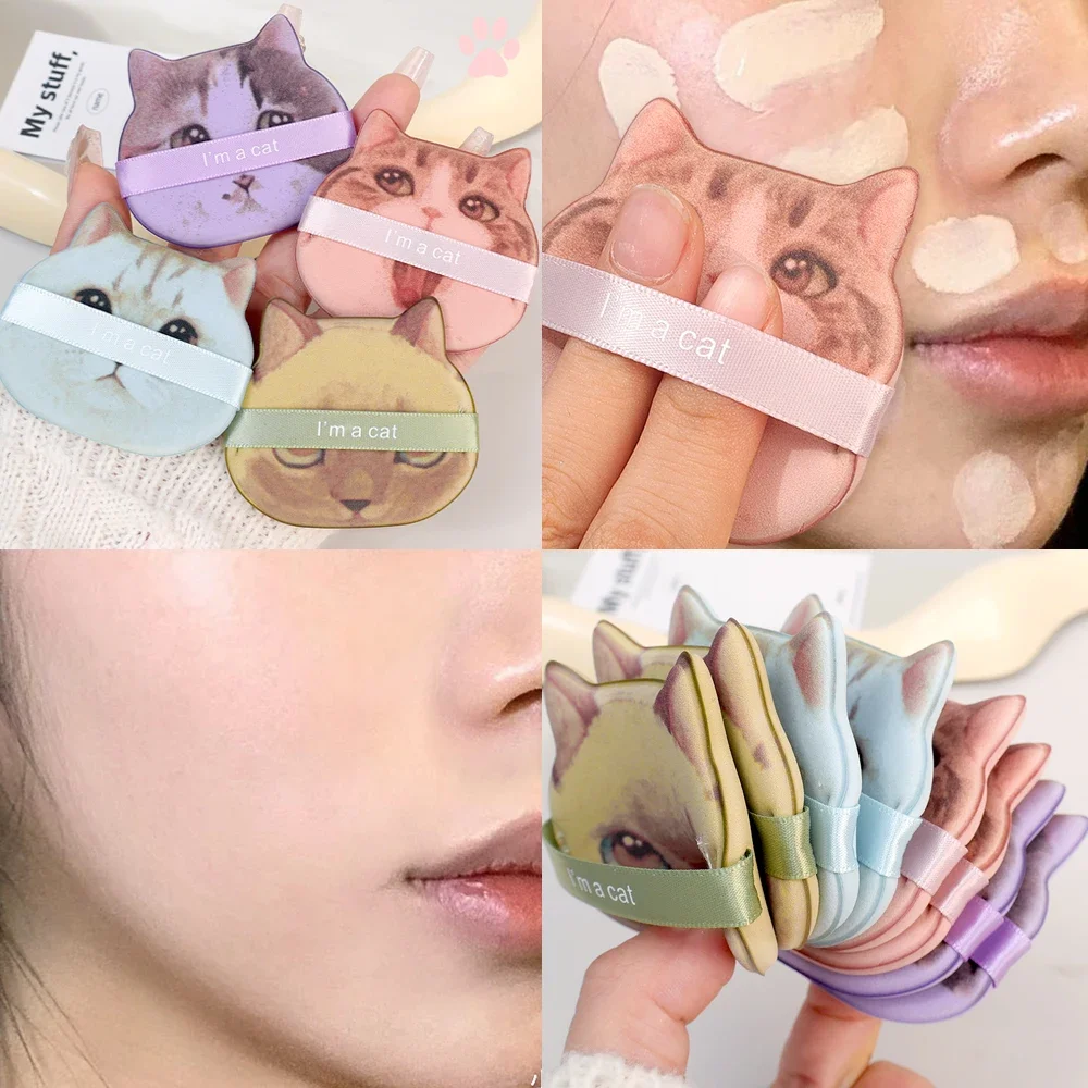 Cartoon Cat Double Side Makeup Puff 4PCS Soft Dry and Wet Dual-use Makeup Sponge Foundation Powder Cosmetic Puff Beauty Tools