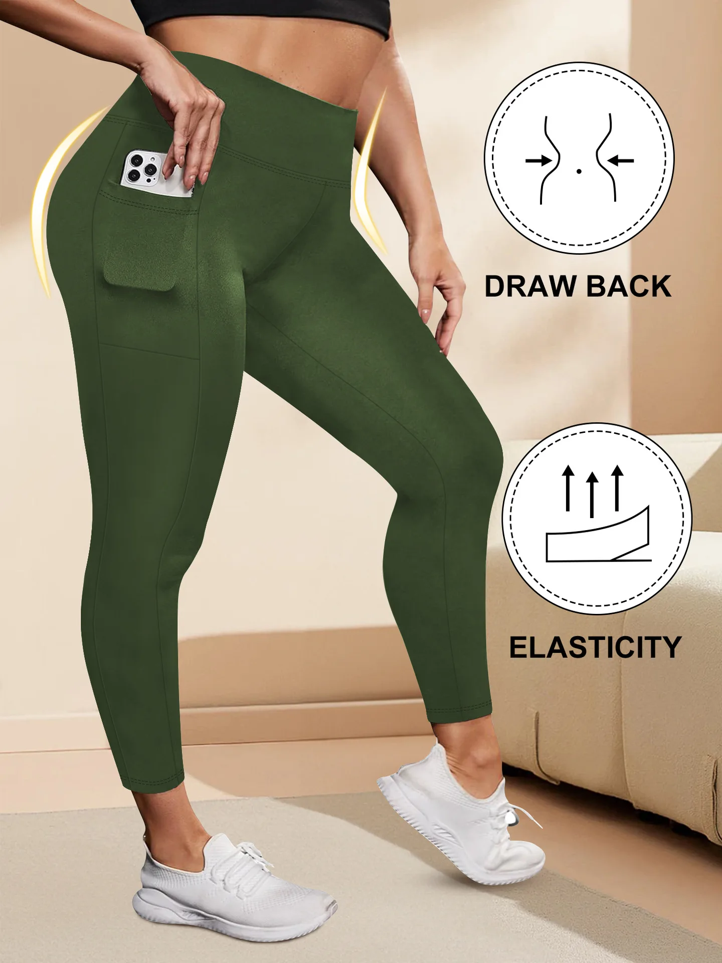 Damen-Yogahose mit hoher Taille, Übergröße, Po-Lifting-Workout-Leggings mit Taschen, elastische Activewear für Fitnessstudio und Laufen – Detail 12