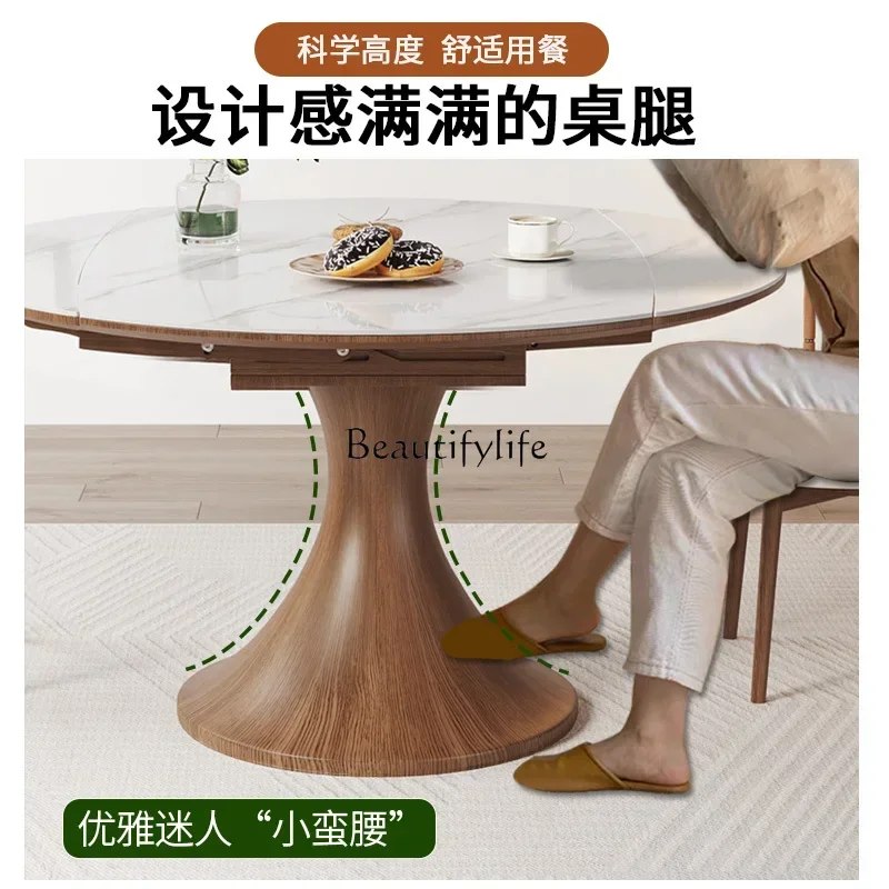 2 yj15 New Chinese Style Rock Slab Solid Wood Dining Table, Extendable and Foldable, Dual-use for Square and Round