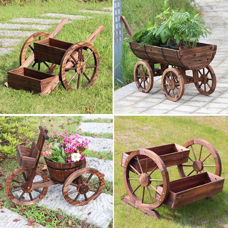 Carbonized Antiseptic Wood Courtyard Garden Decoration Planting Basin Outdoor Balcony Solid Wood