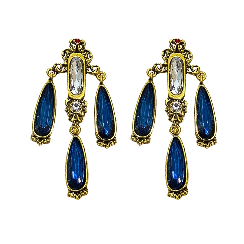 

Court style blue water drop tassel exaggerated earrings medieval jewelry temperament advanced sense earrings explosion