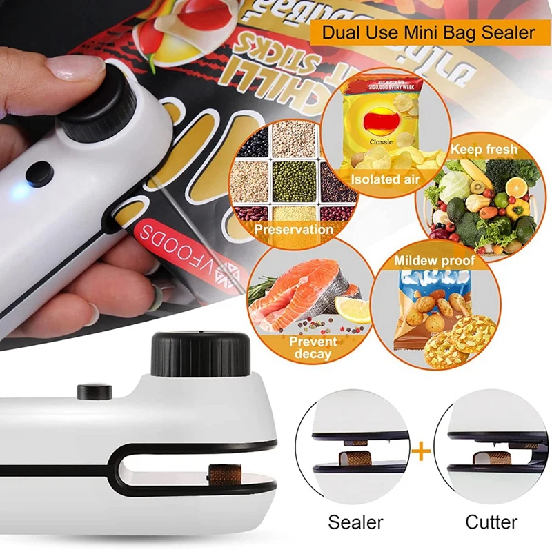 2 PACK Bag Sealer Heat Seal 2-IN-1 USB Rechargeable Heat Sealer And Cutter, With Handheld Bag Sealer