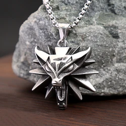 Fashion Vintage Viking Wolf Head Pendant Necklace Mens Punk Biker Stainless Steel Geralt of Rivia Slavic Necklaces Charm Jewelry