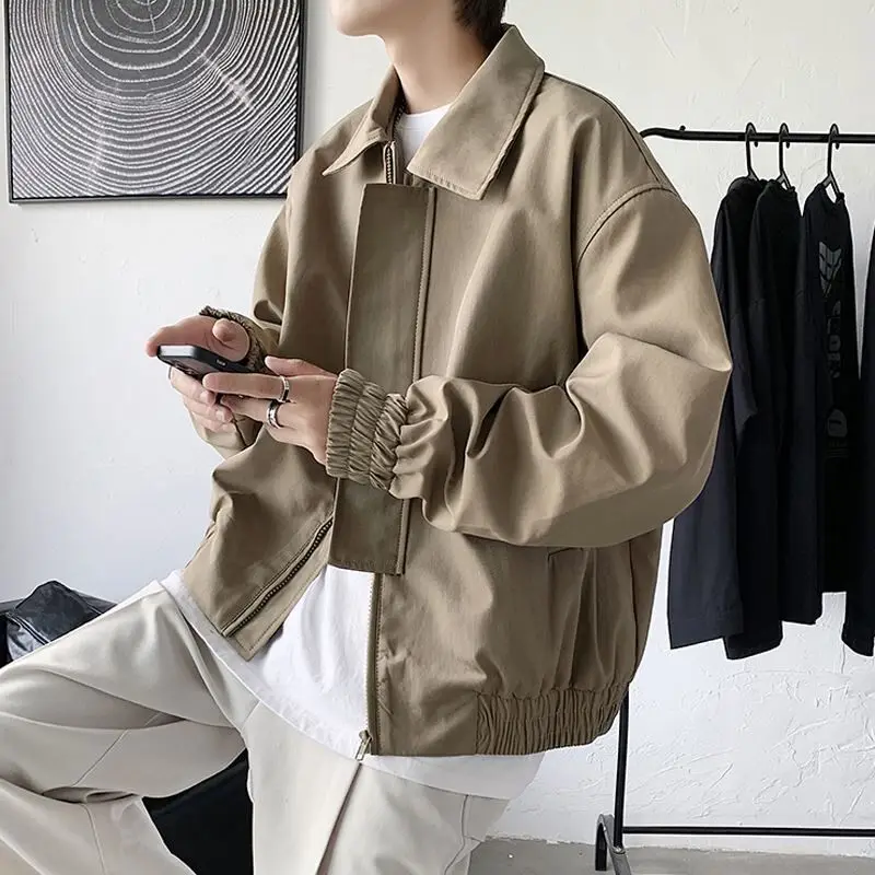 

Мужская свободная повседневная куртка с воротником в американском стиле, весна-осень, новая модная брендовая винтажная трендовая модель с длинными рукавами