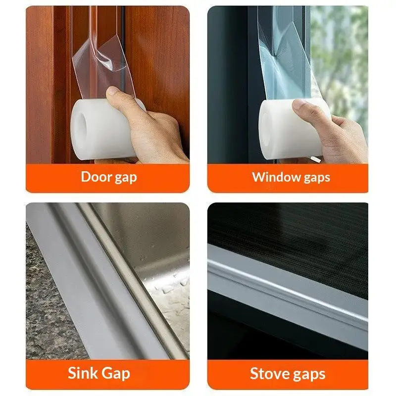 Fensterdichtungsband für Winterwetter, rückstandsfrei, transparent, Zugluftdichtungsfolie für Türen und Fenster – Detail 4