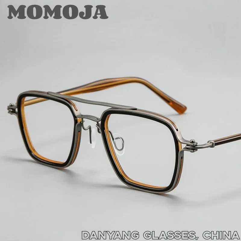 MOMOJA Big Size Double Beam Plate Pure Titanium Eyeglass Frame Retro Exquisite Comfortable Glasses for Men And Women ARLT587