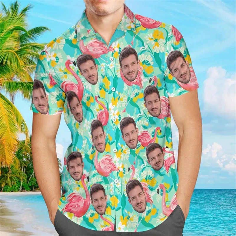 Custom Face Hawaiian Shirts For Men Women 3d Printed Funny Button Shirts Party Group Family Short Sleeve Beach Aloha Shirt