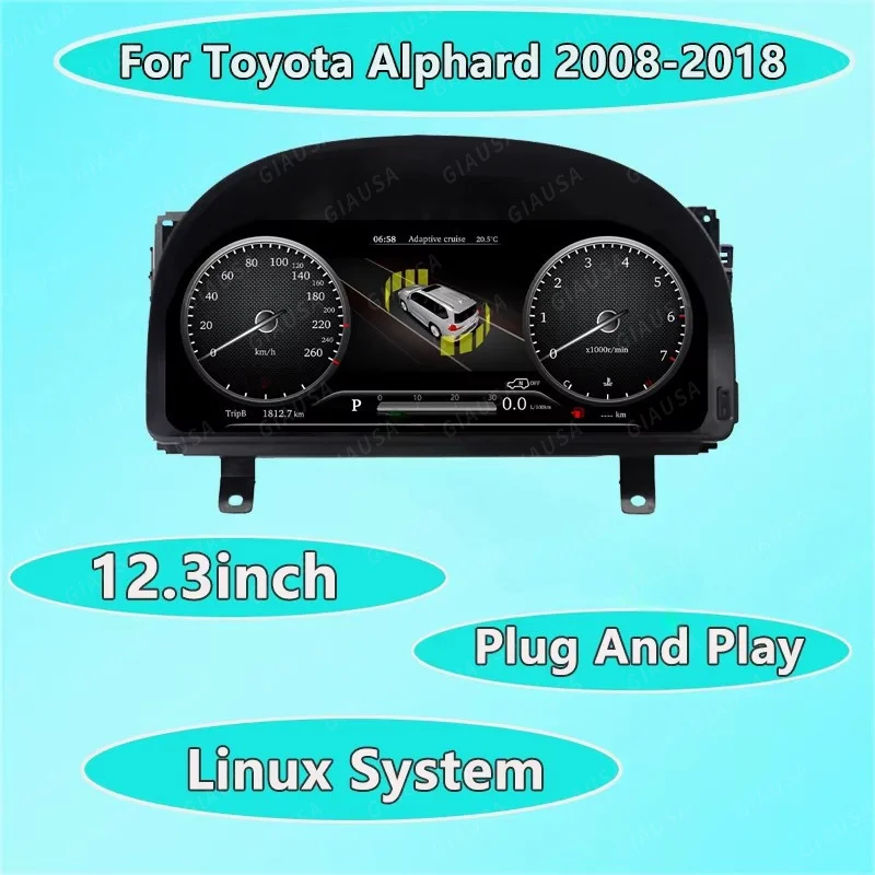 

12.3 inch Linux System New Upgrades Car LCD instrument Cluster Digital Speedometers Dashboard Panel For Toyota Alphard 2008-2014