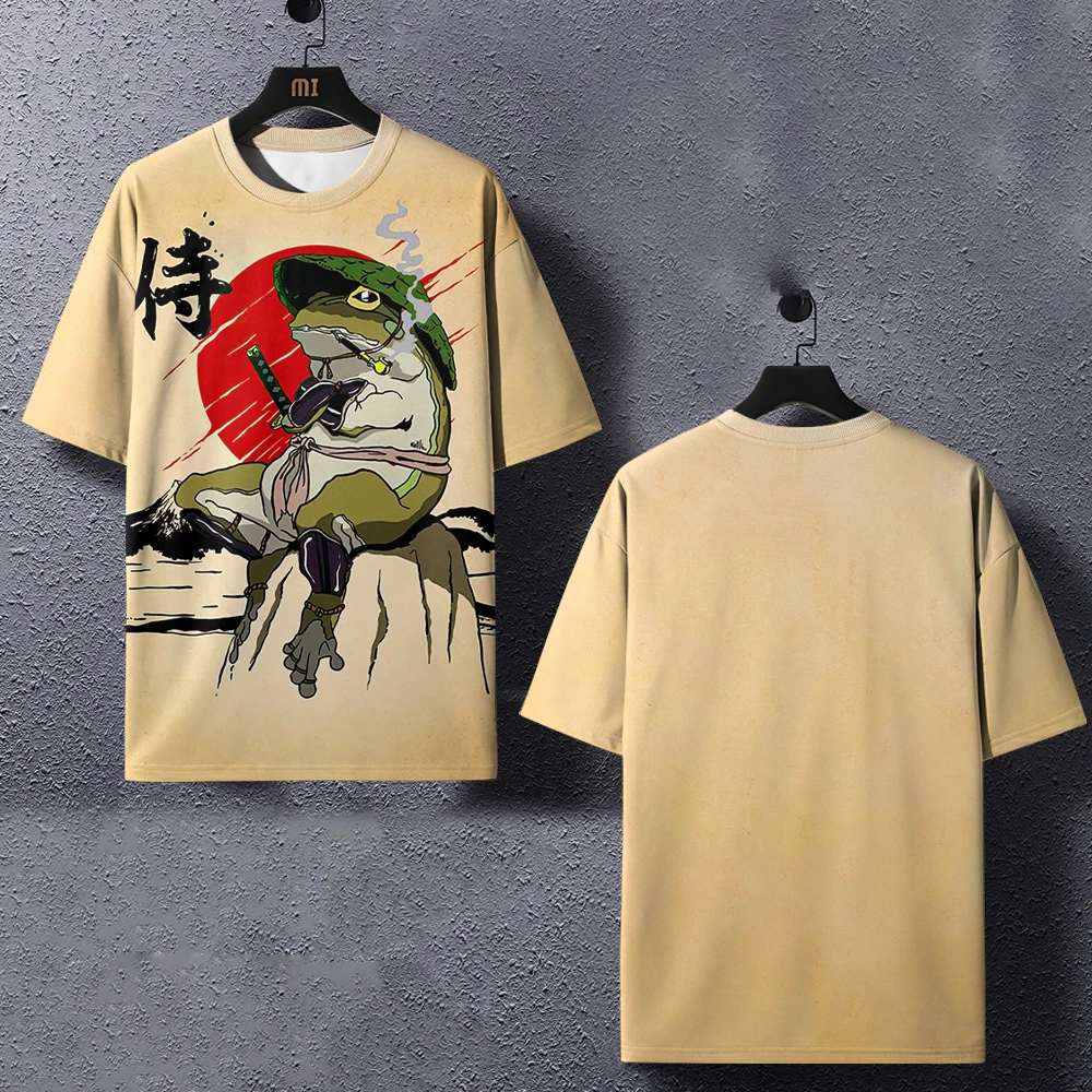 Animal T Shirt For Men Japanese Style Frog Element Graphic 3D Print Tees Loose Short Sleeve T-Shirts Oversized Men Clothing Tops