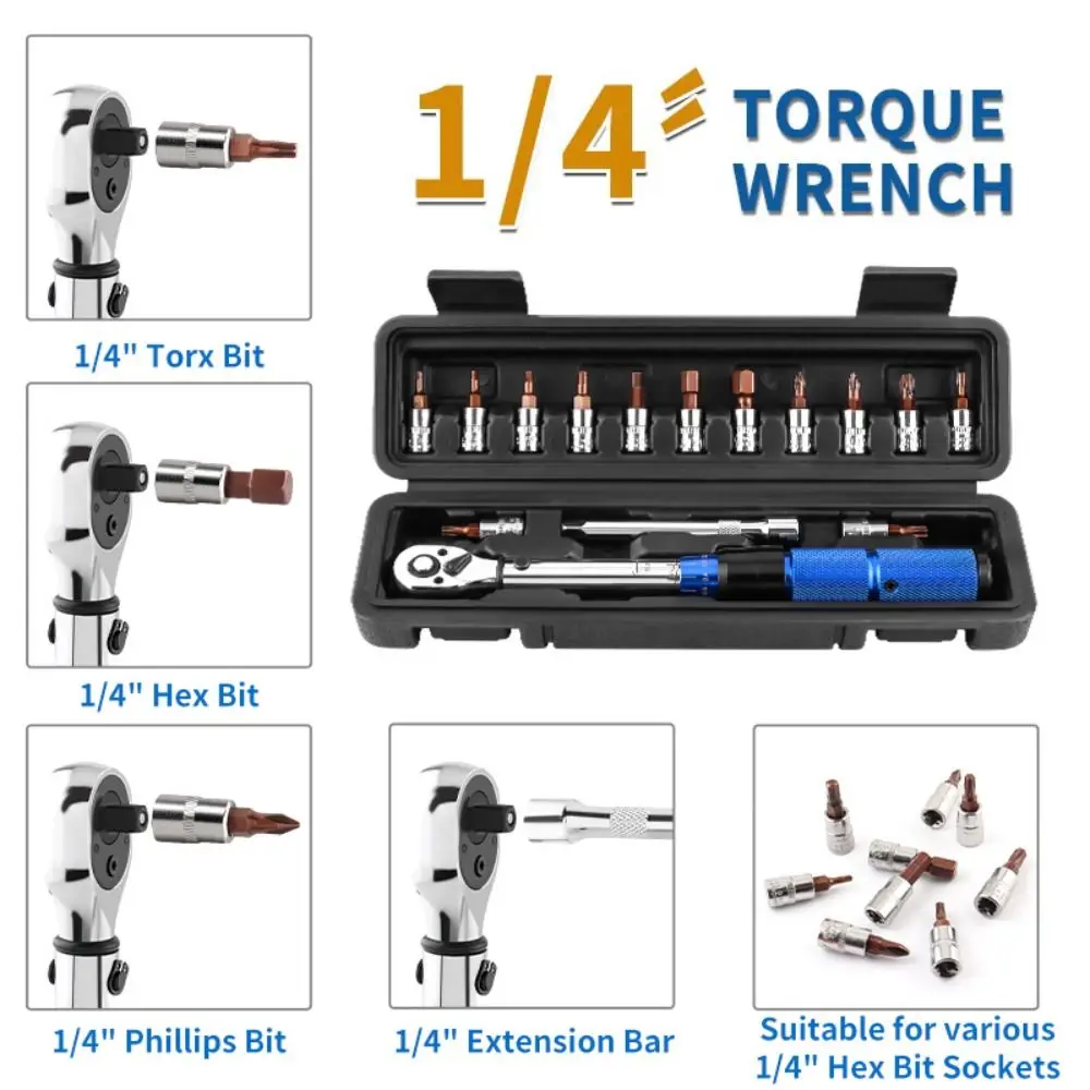 

2-24N.m Torque Wrench Double-direction Ratchet One-click Disassembly Bicycle Automotive Tool Extended Extension Rod 1/4 Inch