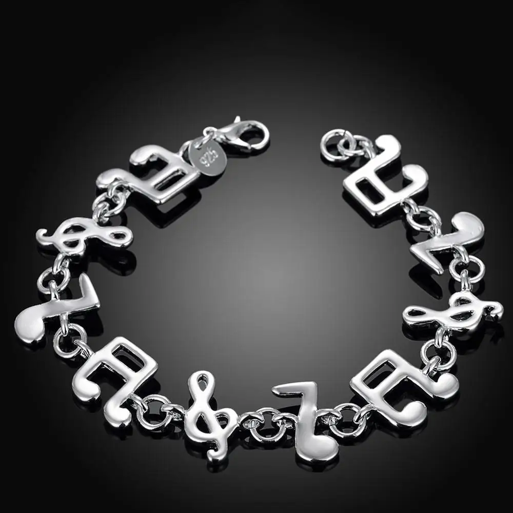 Popular Brands Pretty Music Note 925 Sterling Silver Bracelets for Woman Fine Luxury  Jewelry Wedding Party Fashion Gifts