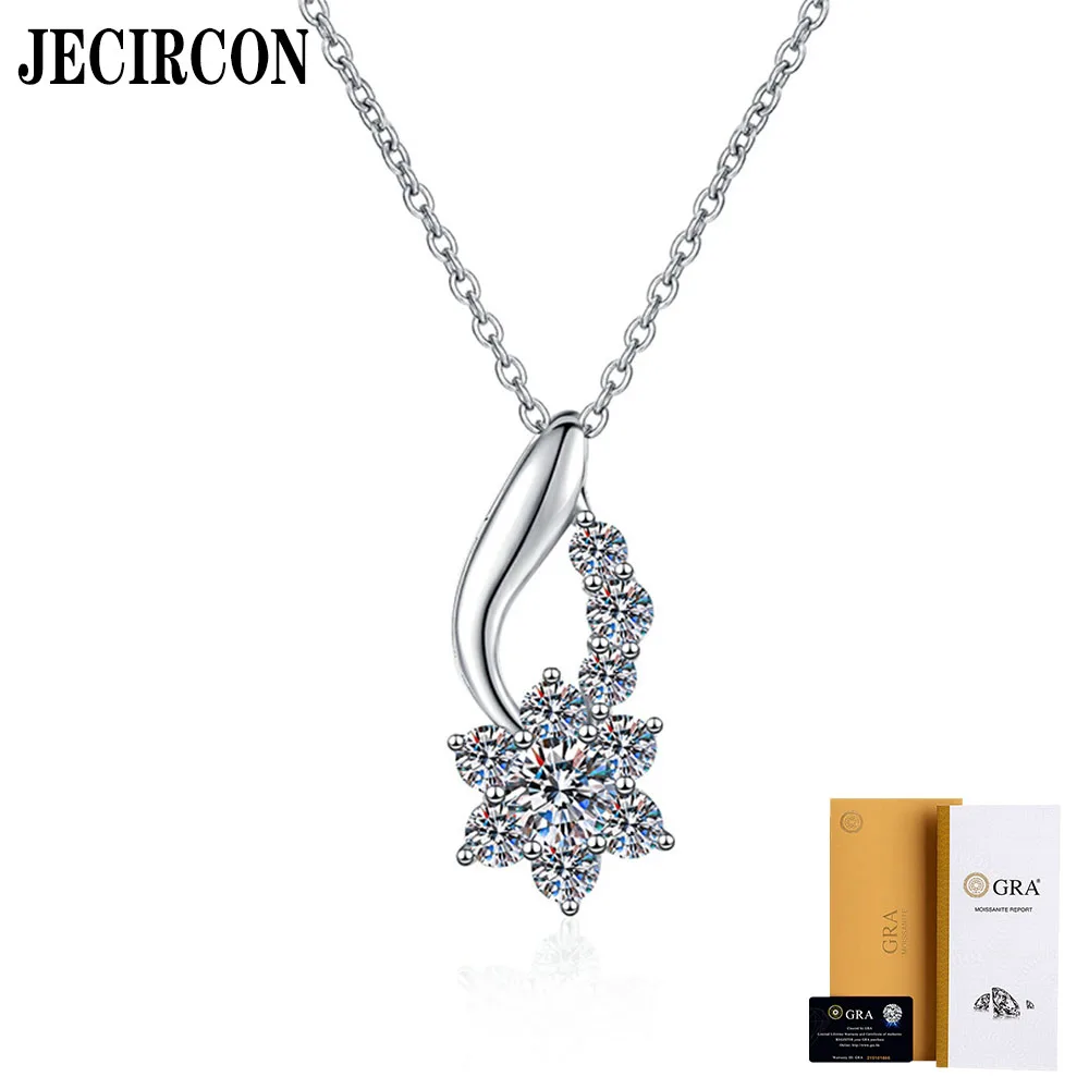 

JECIRCON 925 Sterling Silver Moissanite Necklace for Women Heartbeat Sunflower D Color 0.5 Carat Diamond Pendant Clavicle Chain