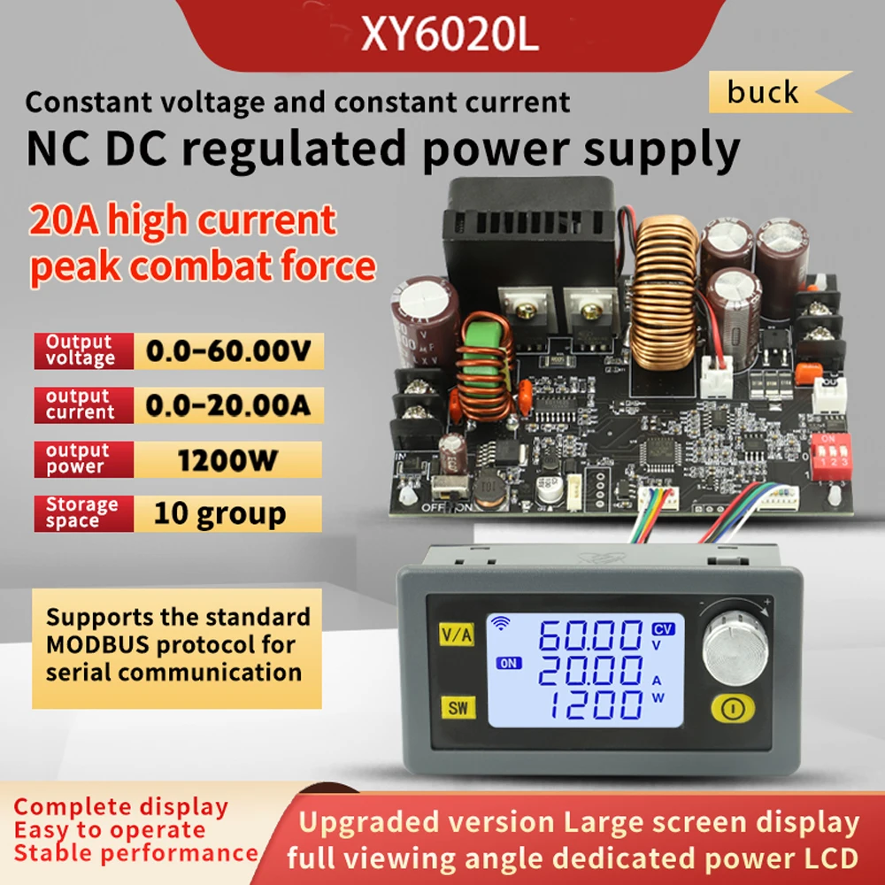 

XY6020L 20A 1200W DC 6V-70V to 0-60V Buck Module CNC Adjustable DC Voltage Regulator Board CV CC Step Down Power Supply Module