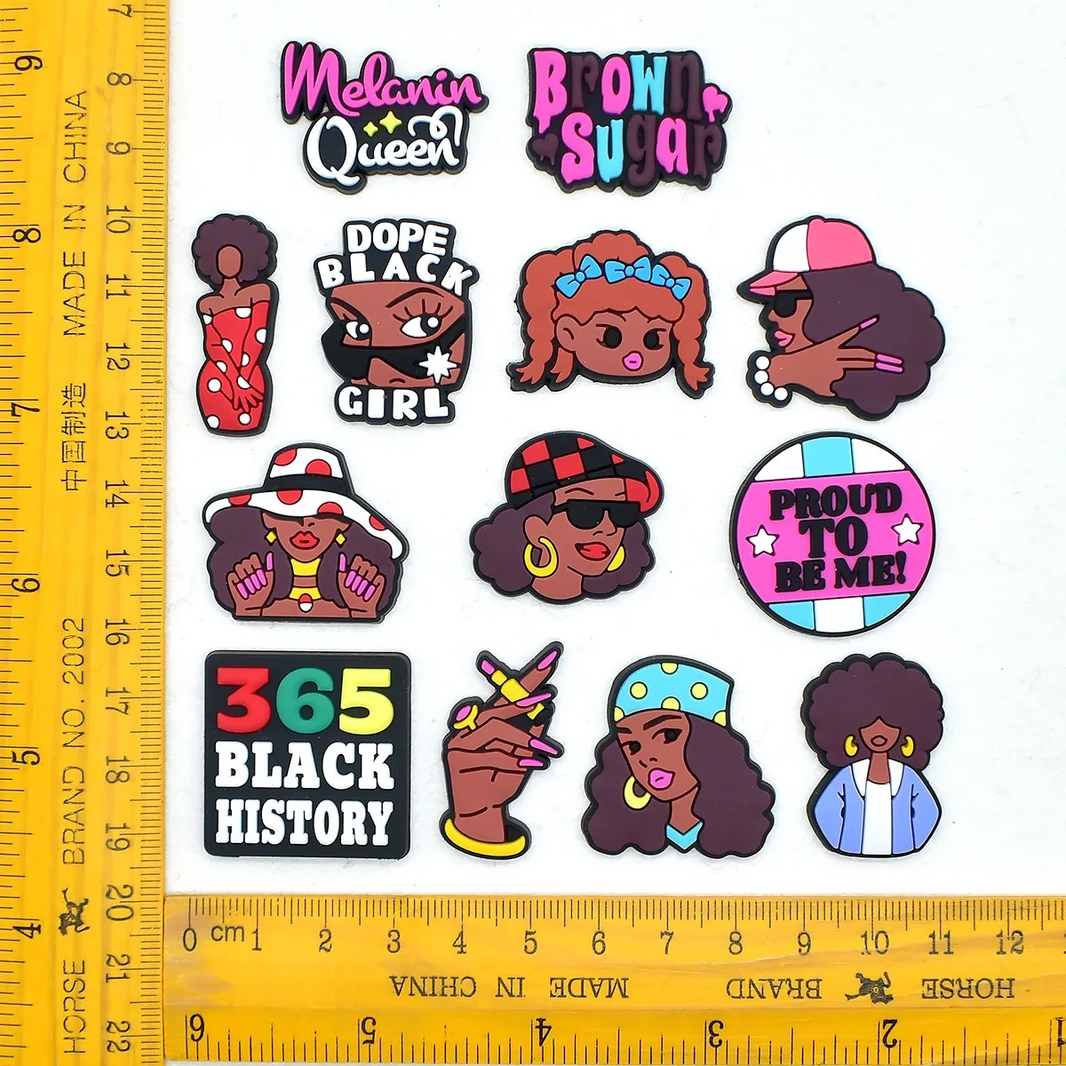 New Arrival 1-13pcs Black Girls PVC Shoe Button Charms 365 Black History Shoe Decorations DIY Adult Wristband