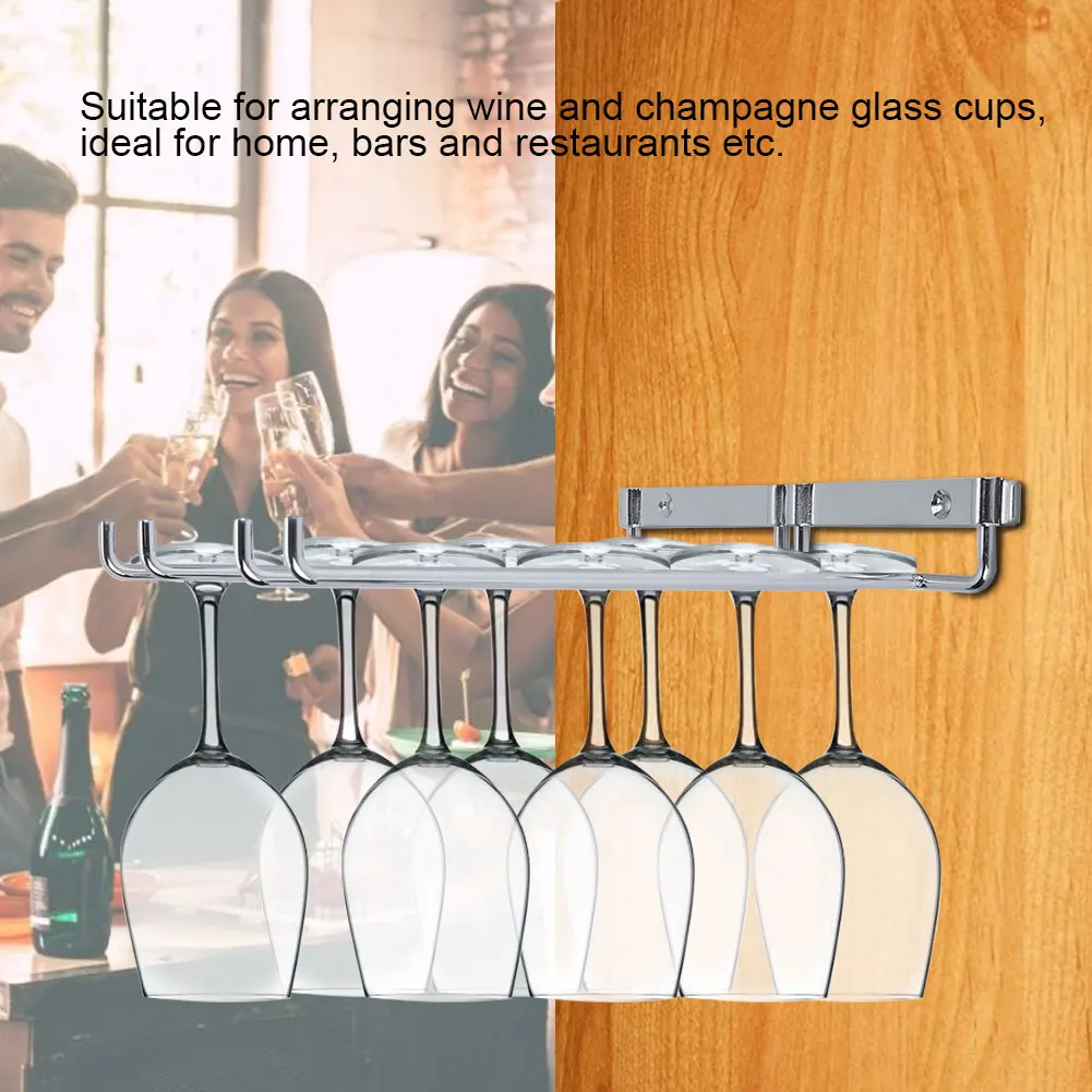 ZK20 Double Row Iron Chrome Wine Glasses Holder Wall Mount Stemware Rack