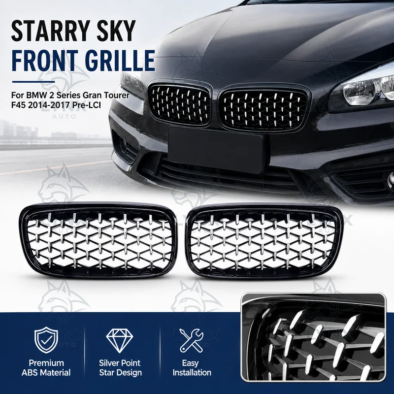 For 14-17 BMW 2 Series Gran Tourer F45 Pre-LCI Black Frame Silver Point Starry Sky Grille Replacement Front Grille