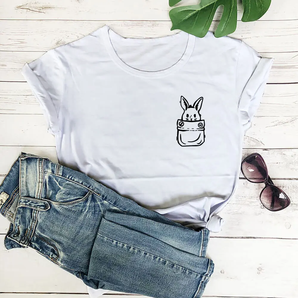 

Easter Bunny Chest Prin 100%Cotton Women's Tshirt Unisex Funny Summer Casual Short Sleeve Top Tee Easter Shirt Gift for Her