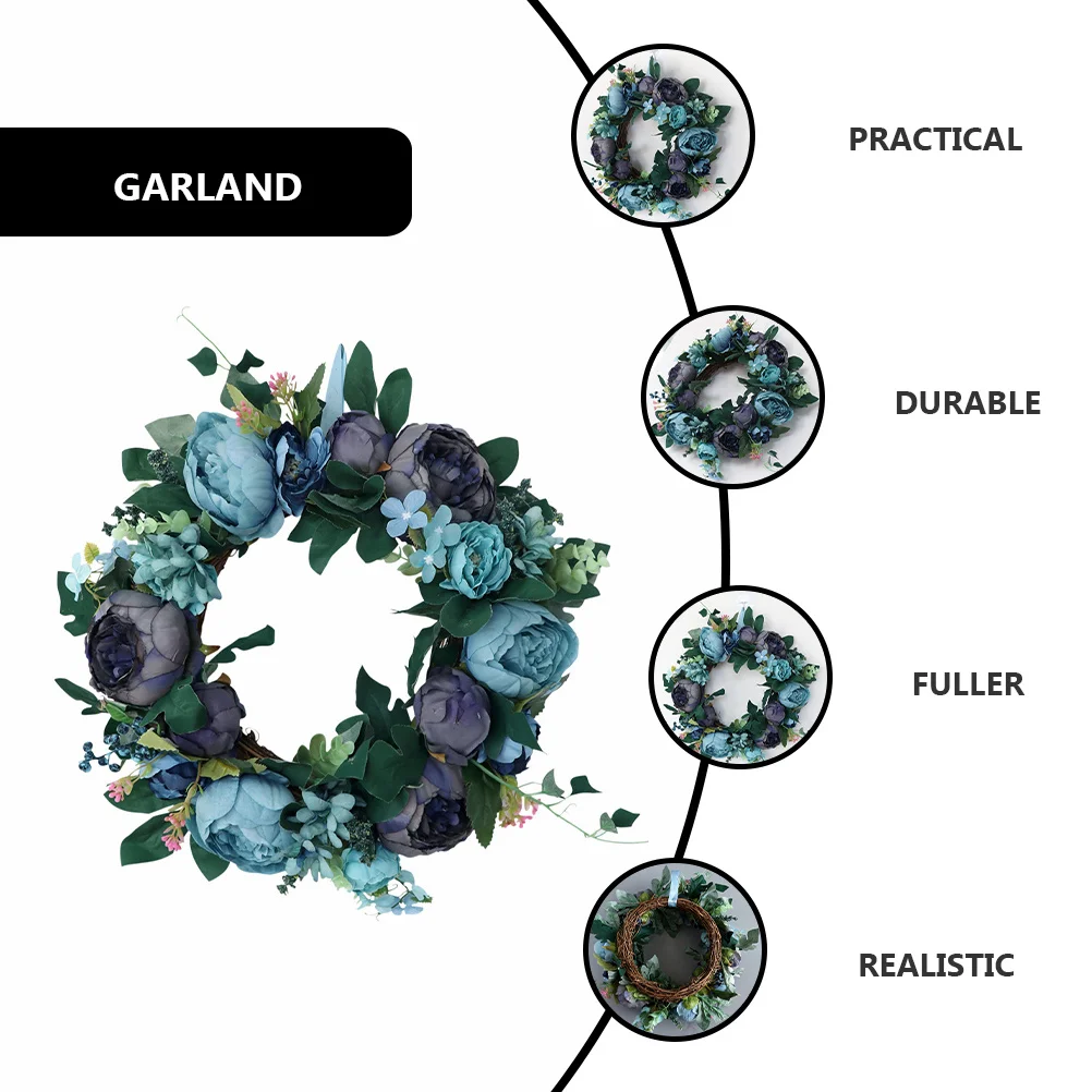 

1Pcs Simulation Peony Wreath Artificial Peony Flower Garland Full Rattan Wedding Garden Door Window Hanging Decor